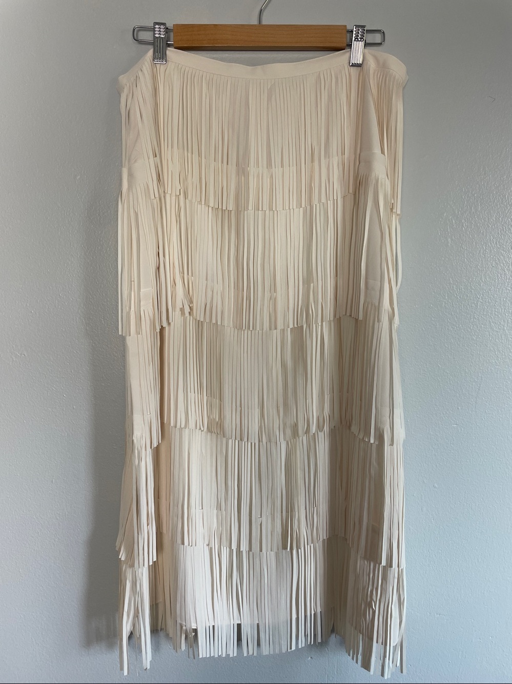 new ANN TAYLOR Cream Midi Multi Tiered Fringe Skirt Size 12